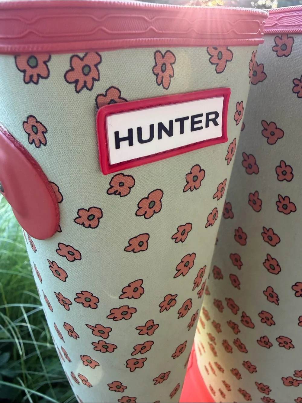 Brand New Hunter Coral & Mint Floral Tall Rain Boots